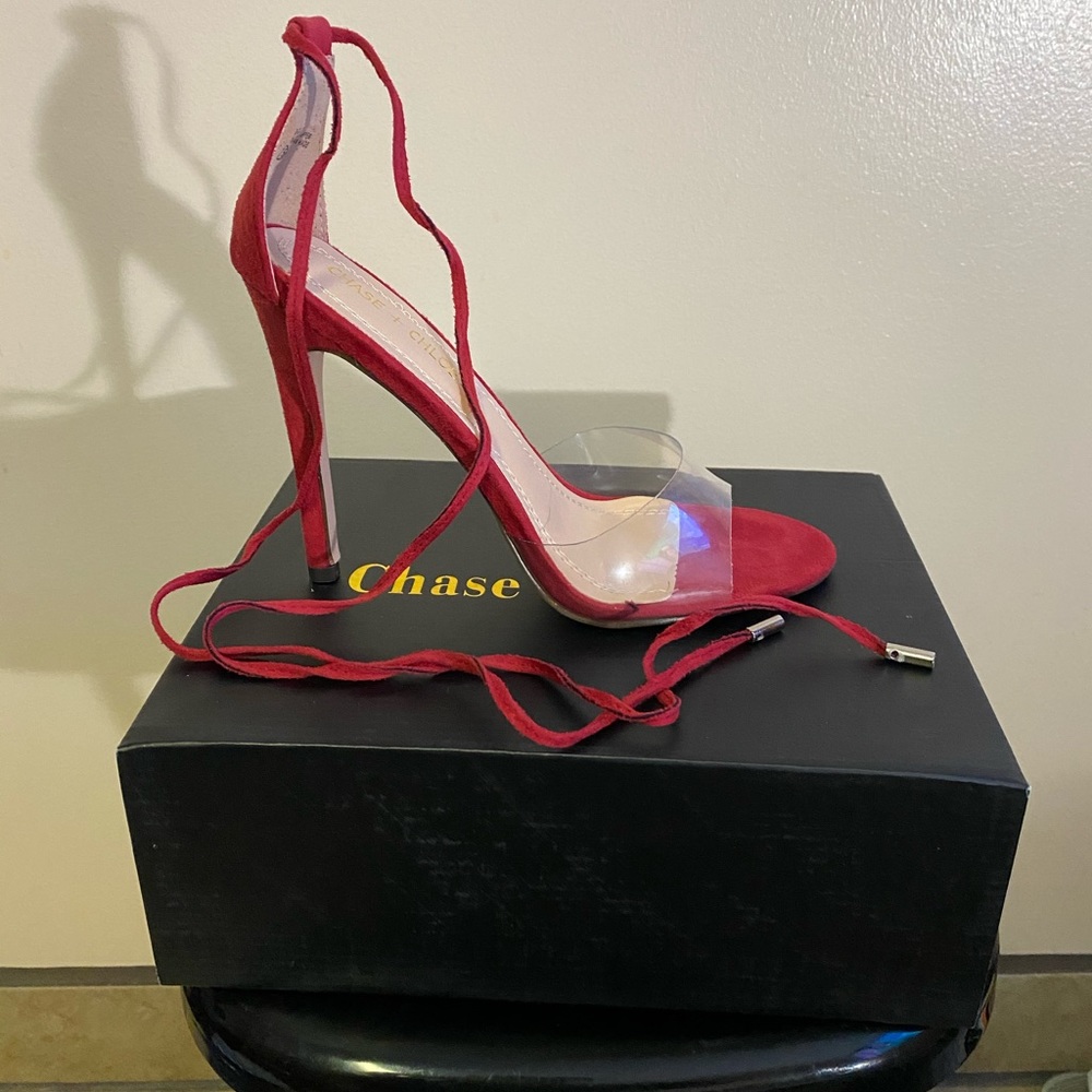 Red ankle strap heels